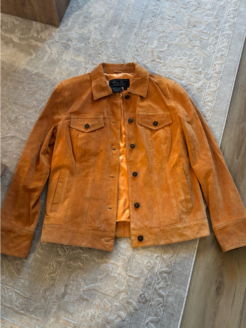 Vintage 90s Leather Suede Trucker Jacket in Burnt Orange